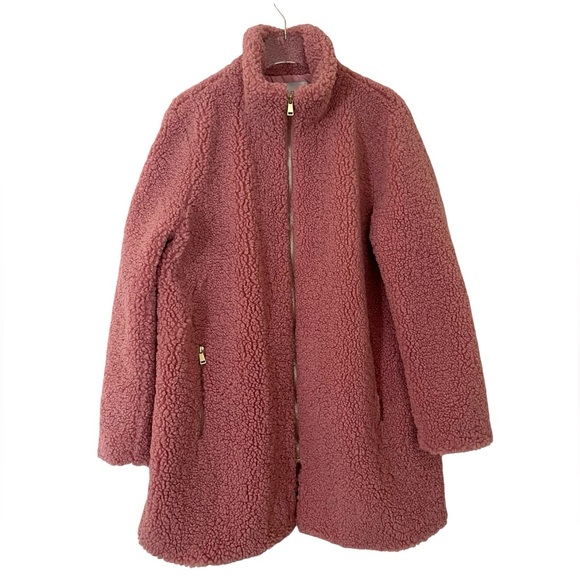 LOFT Pink Plush Funnel Neck Sherpa Teddy Zip Coat Size XL - Picture 4 of 7